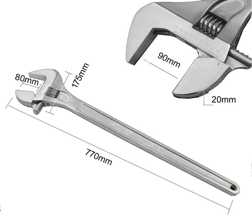 30"/770mm 90mm Jaw Tip-End Adjustable Wrench Shifter Drop Forged All Super Alloy Steel