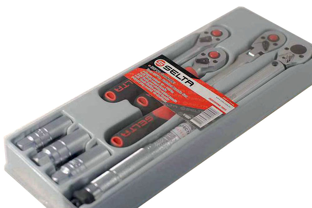 Selta 7pc 3/8" Dr.20-110Nm Torque Wrench+Flex & Stubby Ratchet+Spark Plug Socket