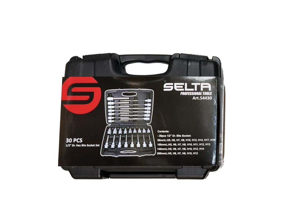 Selta Taiwan 30pc 1/2" Dr Hex Allen Key Socket Bits: H5-19mm/55/100/140/200mmL