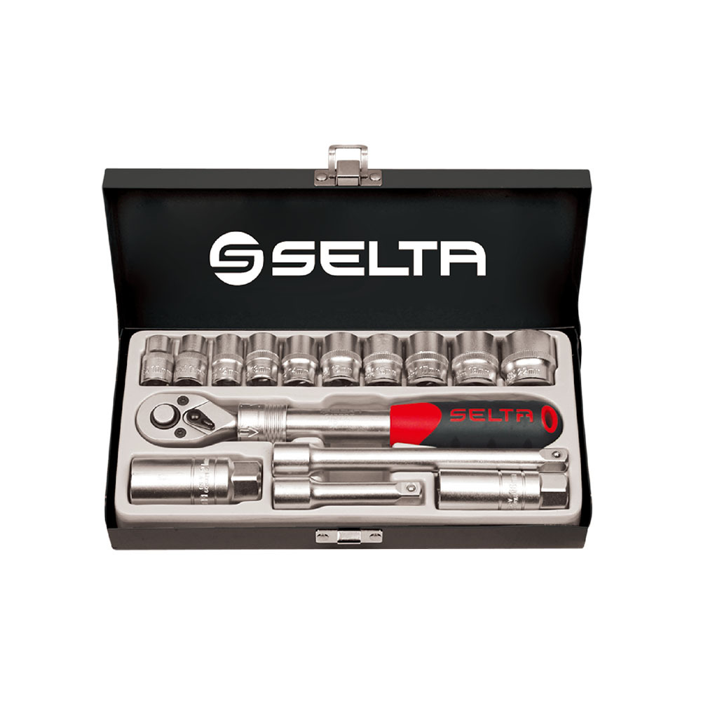 Selta Taiwan 10-22mm 15pc 3/8" Dr Socket & Spark Plug Ratchet Handle Extension Bar