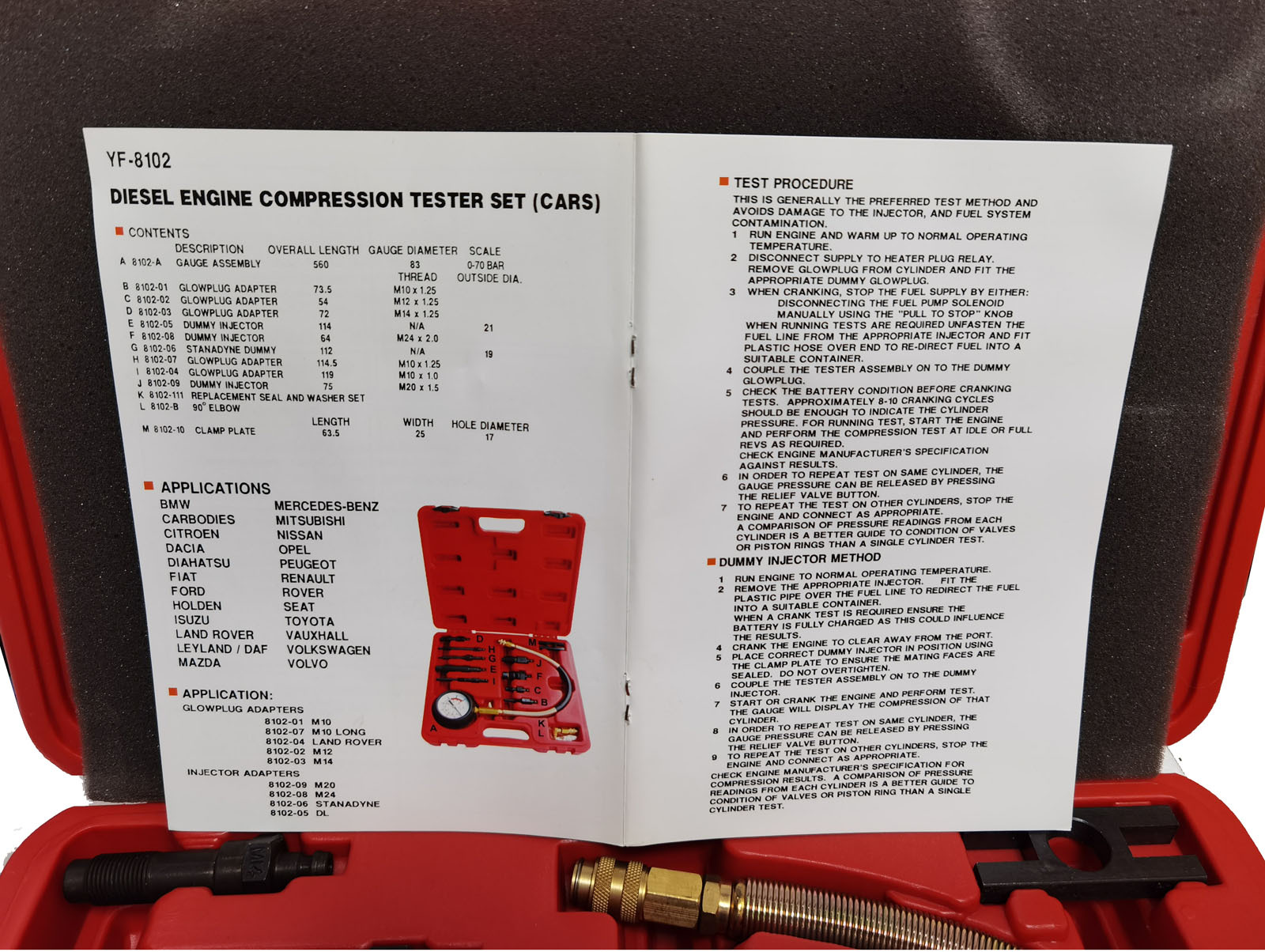 Selta Taiwan 18pc Diesel Engine Compression Test 83mmD Gauge 20" Flexible Hose