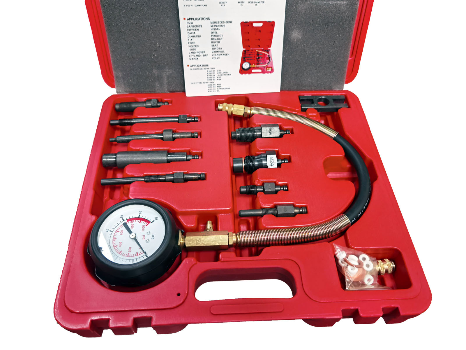 Selta Taiwan 18pc Diesel Engine Compression Test 83mmD Gauge 20" Flexible Hose