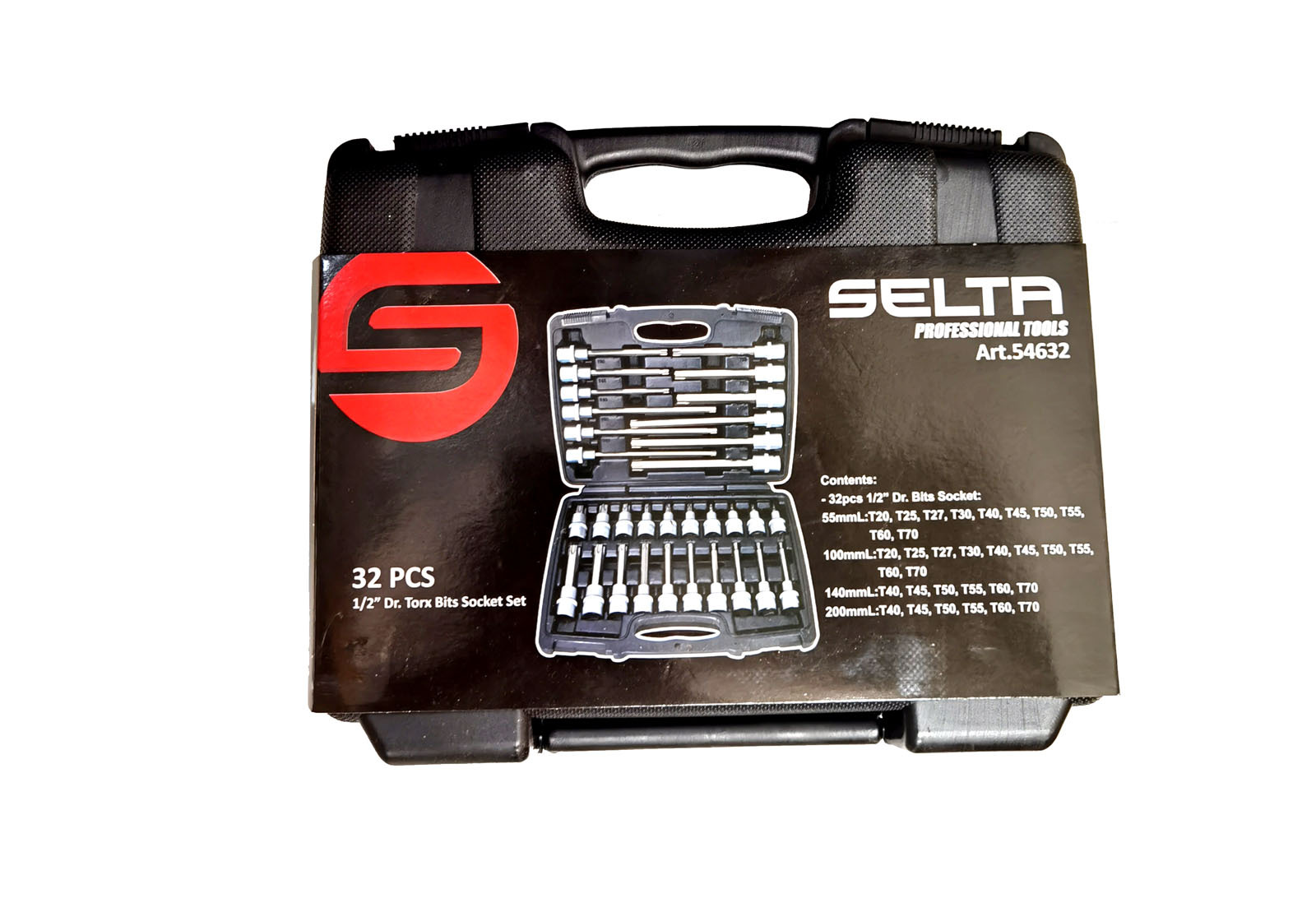 Selta Taiwan 32pc 1/2" Dr Star Torx Key Socket Bits: T20-T70/55/100/140/200mmL