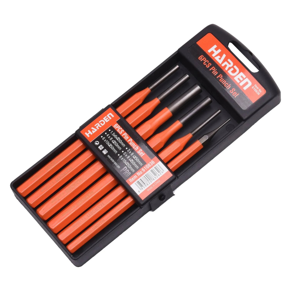 Professional 6pc Cr-V Pin Punch Set 150mm Long Hardened 1.5-8 mm