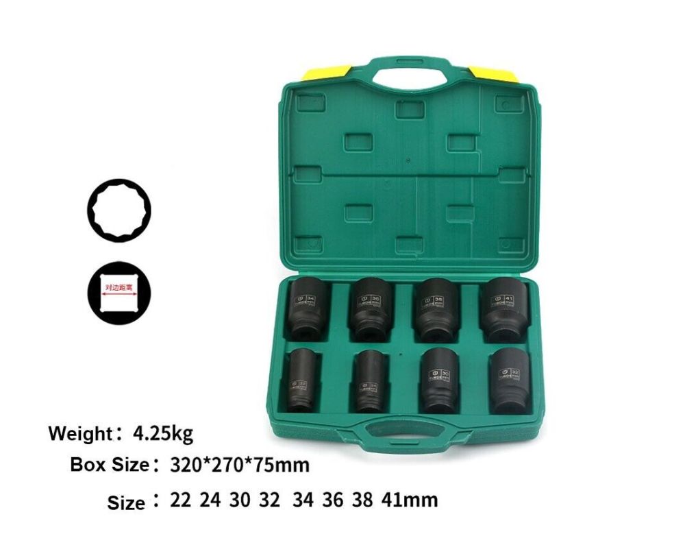 1/2" Dr Cr-Mo 12PT Double Hex 78mmL Deep Impact Socket Set