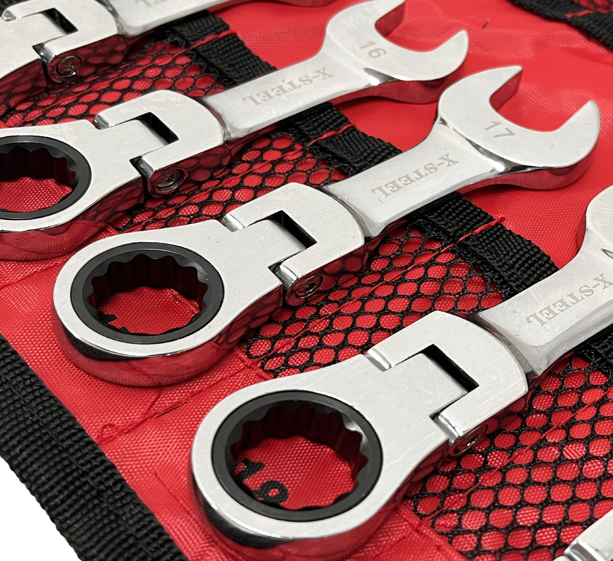 Cr-V Flexible Stubby Ratchet Combination Ring & Open Spanner 8-19mm 12pc Set