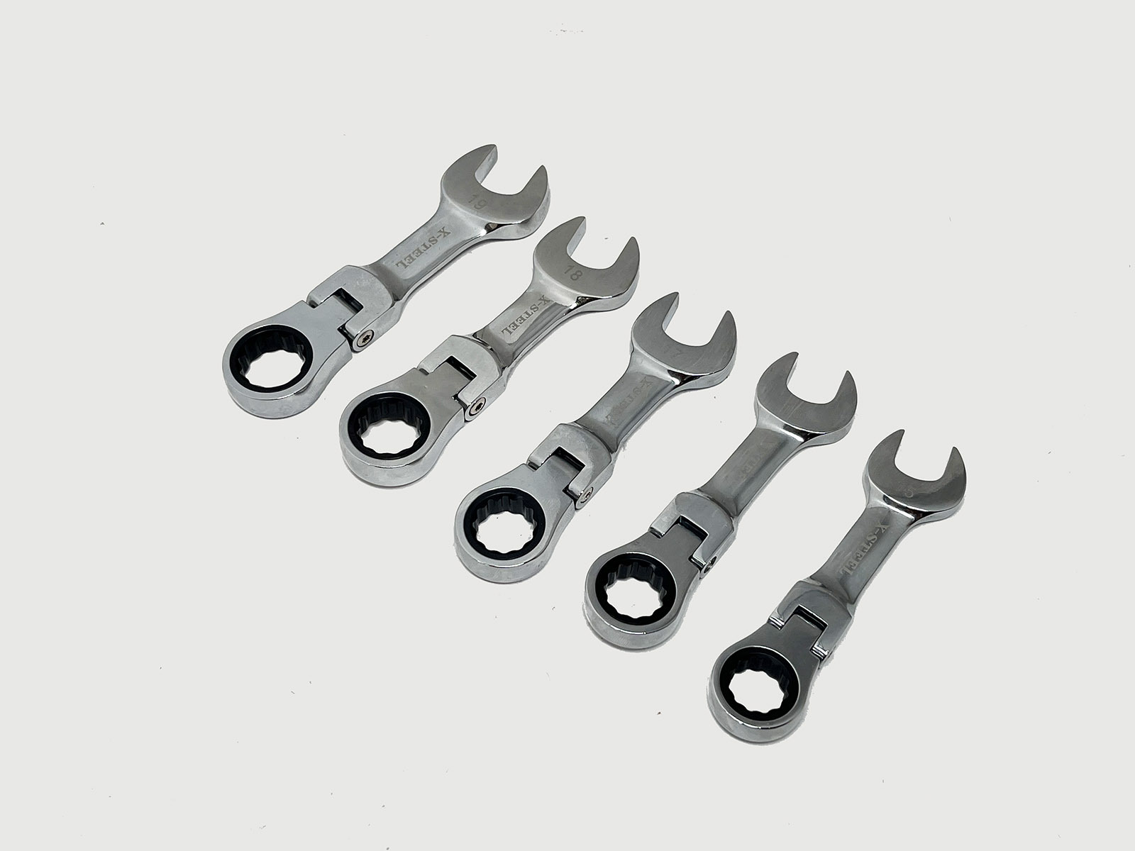 Cr-V Flexible Stubby Ratchet Combination Ring & Open Spanner 8-19mm 12pc Set