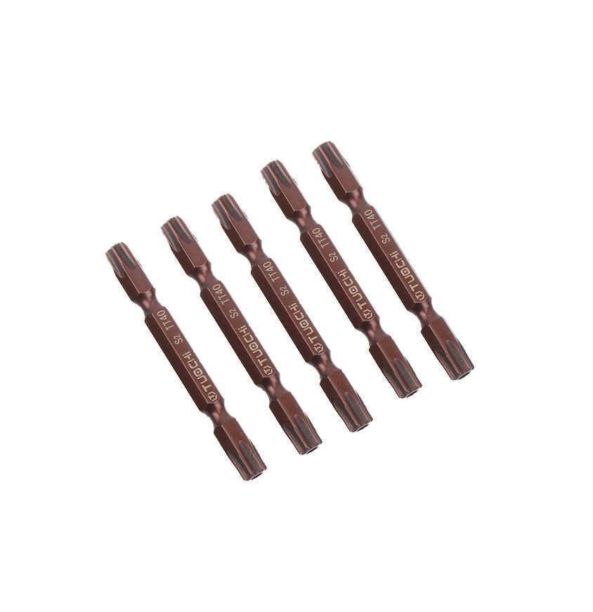 5pc-pk 65mmL S2 Steel Magnetic Double Torx Head Screw Driver Star 1/4" Shank
