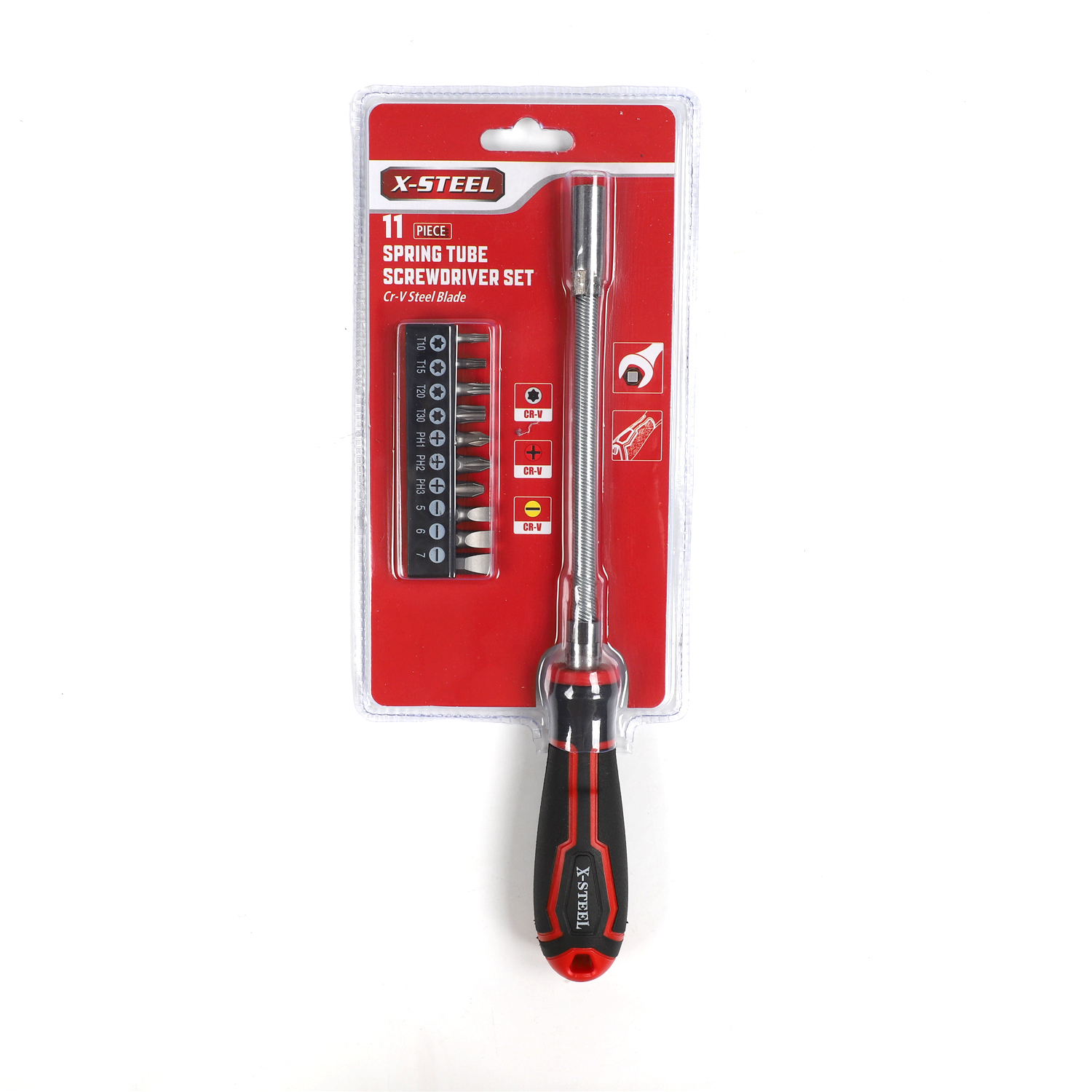 Expert 11pc Spring Flexible Shank Screwdriver & Bits Set: Torx Phillips Slotted Bits