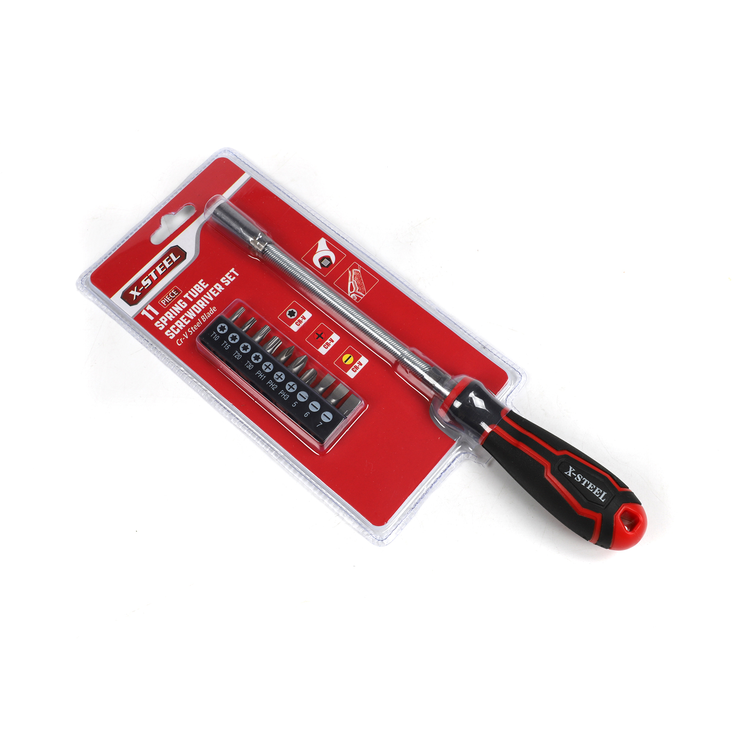 Expert 11pc Spring Flexible Shank Screwdriver & Bits Set: Torx Phillips Slotted Bits