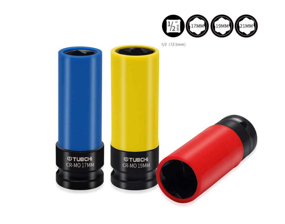 1/2" Dr 6pt Flower Profile Anti-Theft Cr-Mo Deep Impact Wheel Nut Socket