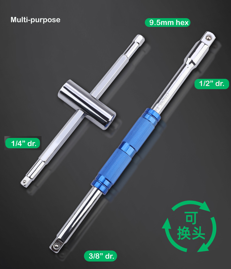 Energy Saving 4-in-1 1/4"+3/8"+1/2" Dr 325mm Length T Type Socket Drive Handle Spinner Bar