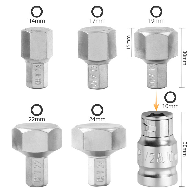 6pc Jumbo Hex Allen Key 1/2" Dr. Socket Bits Set: H14,17,19,22,24mm