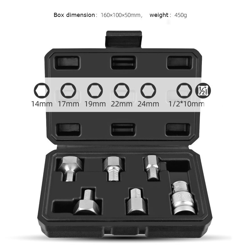 6pc Jumbo Hex Allen Key 1/2" Dr. Socket Bits Set: H14,17,19,22,24mm