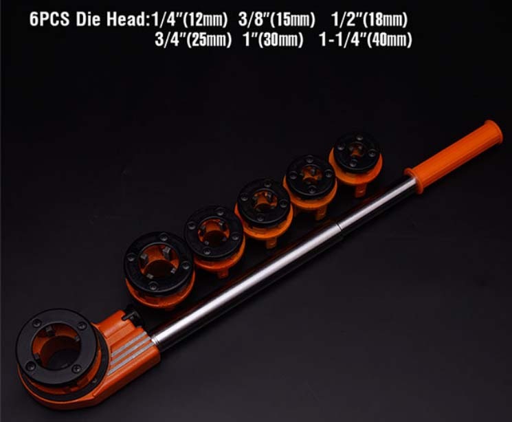 9pc Ratchet Die Stock Pipe BSPT Threader Kit Die head Size:1/4"-3/8"-1/2"-3/4"-1"-1.1/4"