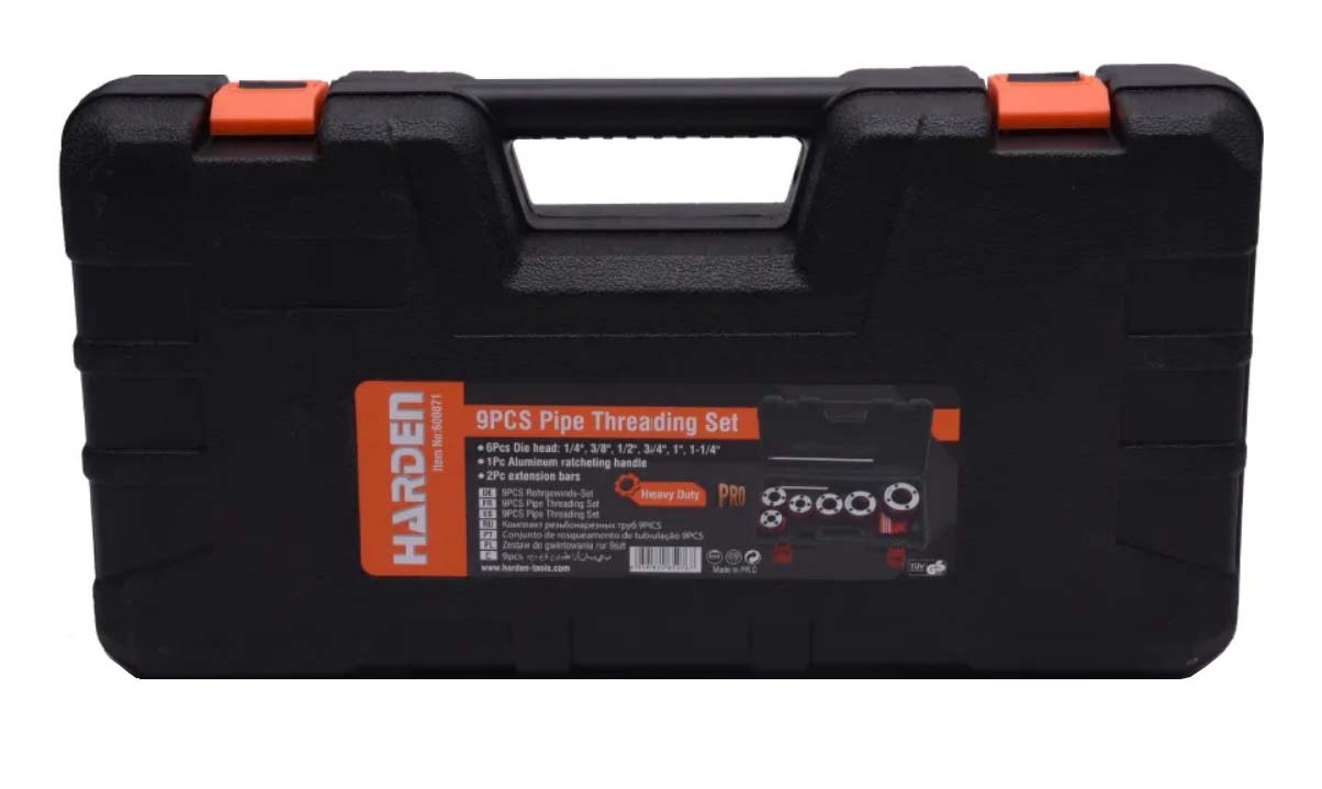 9pc Ratchet Die Stock Pipe BSPT Threader Kit Die head Size:1/4"-3/8"-1/2"-3/4"-1"-1.1/4"