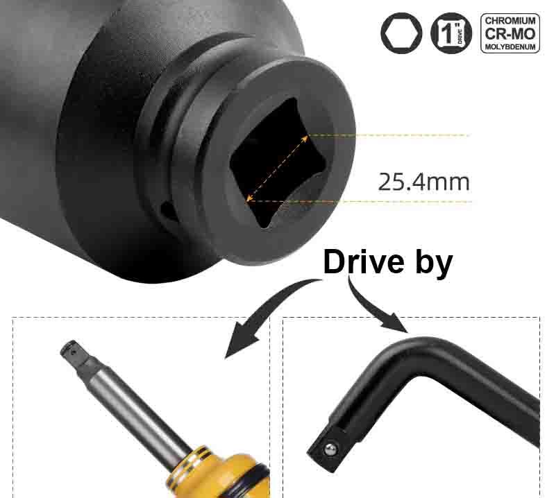 Industrial Heavy Duty 1" Dr Cr-Mo Air Impact Socket 6pt