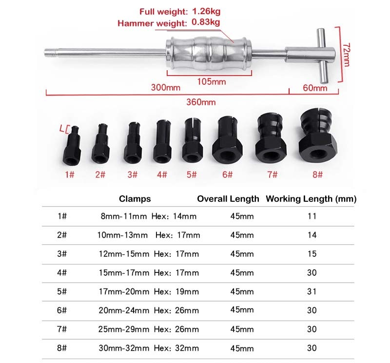 11pc 8-32mm Blind Hole Inner Bearing Puller Remover Slide Hammer Internal Tool Kit