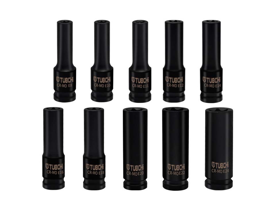 10pc 1/2" Dr Deep Impact E-Star Female Torx Socket E8-10-11-12-14-16-18-20-22-24