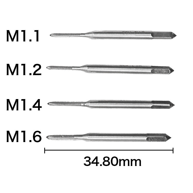 12pc HSS 6432 Mini Tap and Die Set: M1.1, 1.2, 1.4, 1.6mm