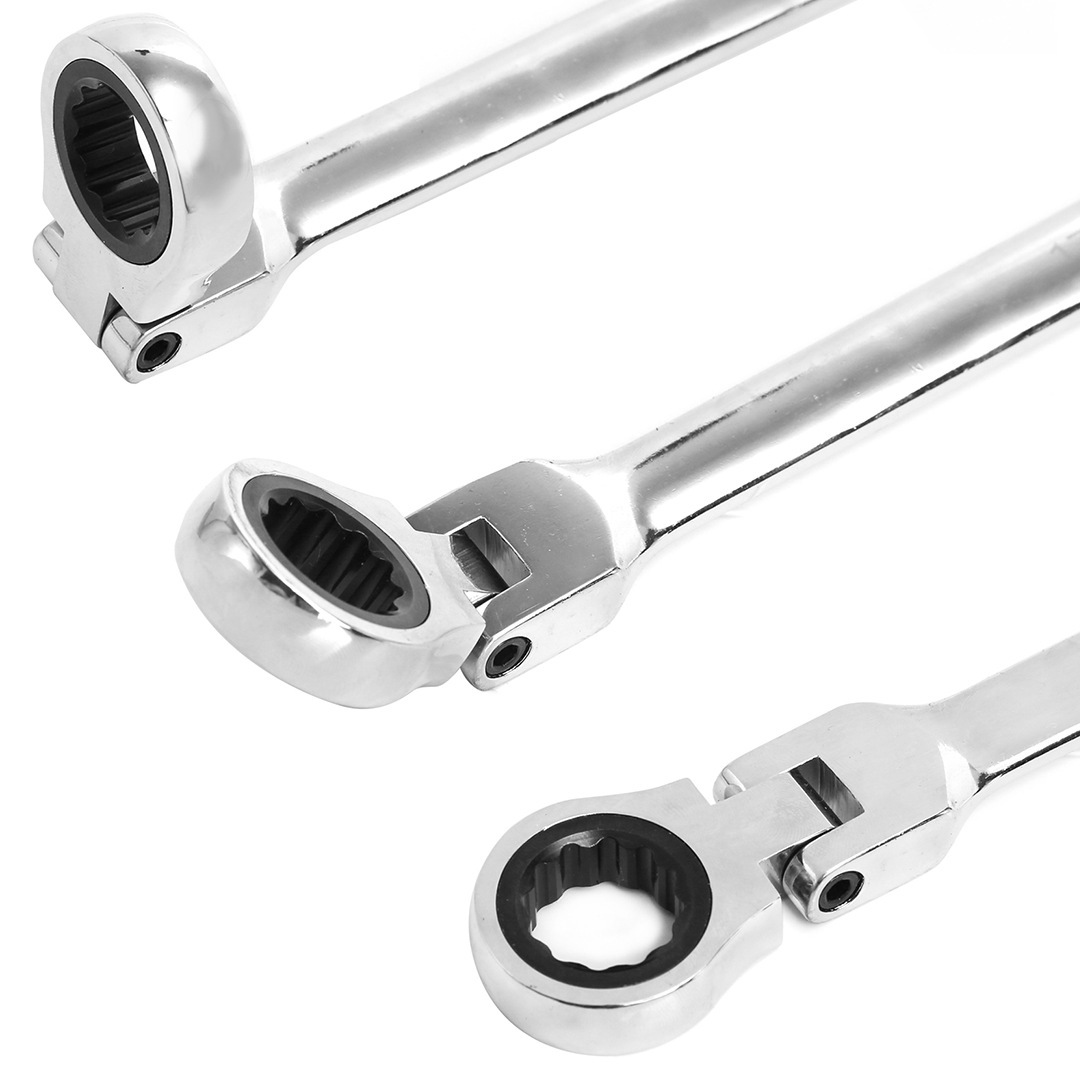 6pc Extra Long Double Flexible Head Ratchet Ring Spanner Gear Wrench