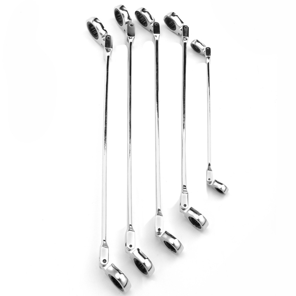 6pc Extra Long Double Flexible Head Ratchet Ring Spanner Gear Wrench