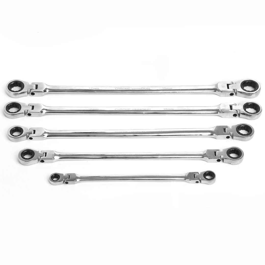 6pc Extra Long Double Flexible Head Ratchet Ring Spanner Gear Wrench