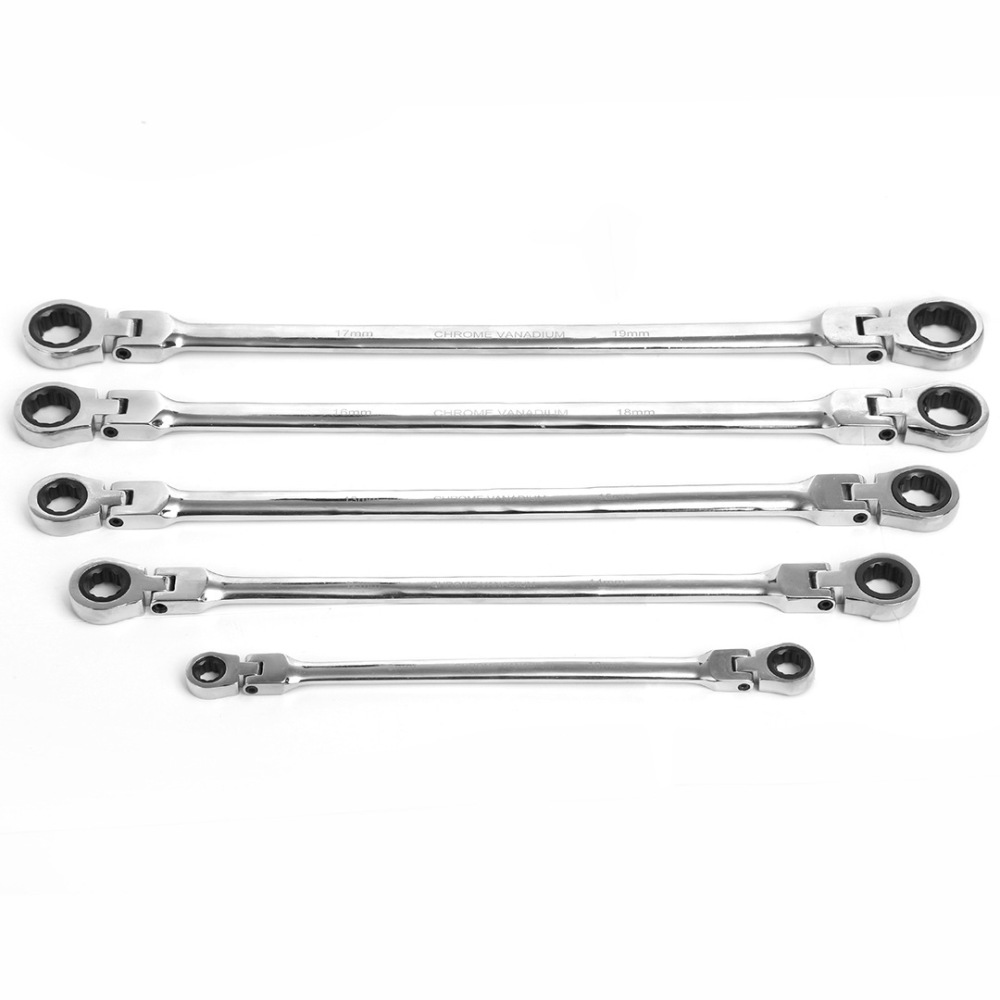 6pc Extra Long Double Flexible Head Ratchet Ring Spanner Gear Wrench