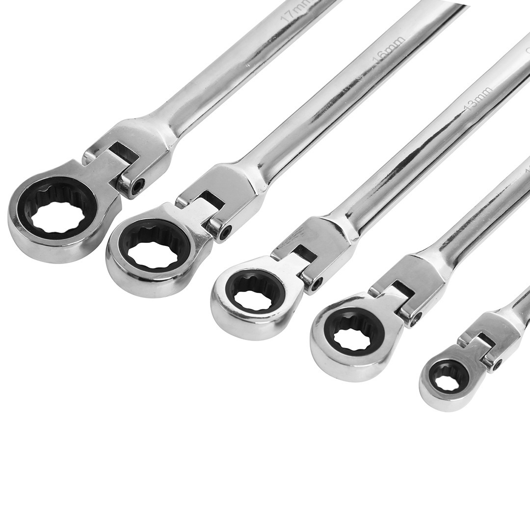 6pc Extra Long Double Flexible Head Ratchet Ring Spanner Gear Wrench