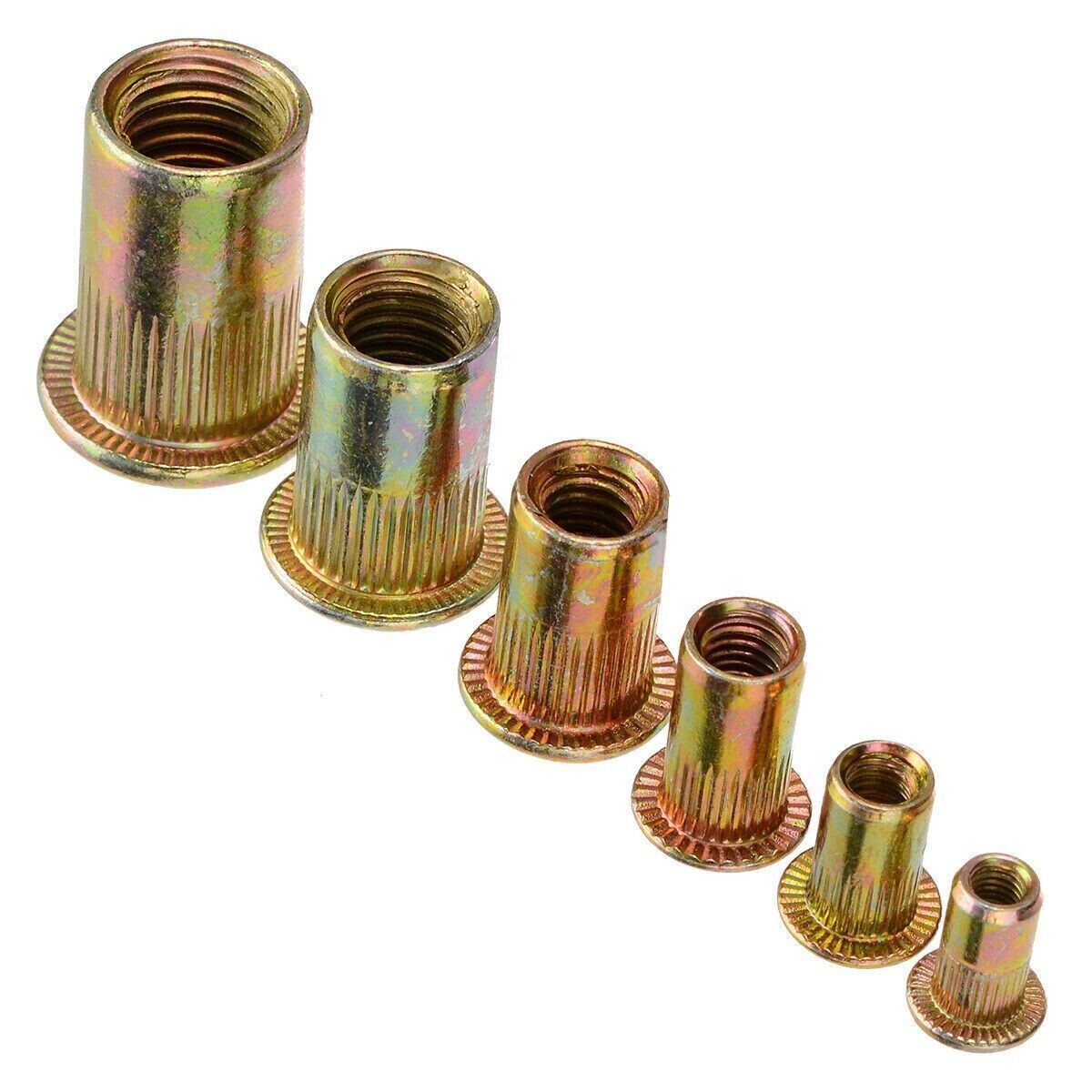 180pc M3-M12 Zinc Steel Rivet Nut Flat Head Thread Rivet Rivnut Insert Cap Assortment Kit
