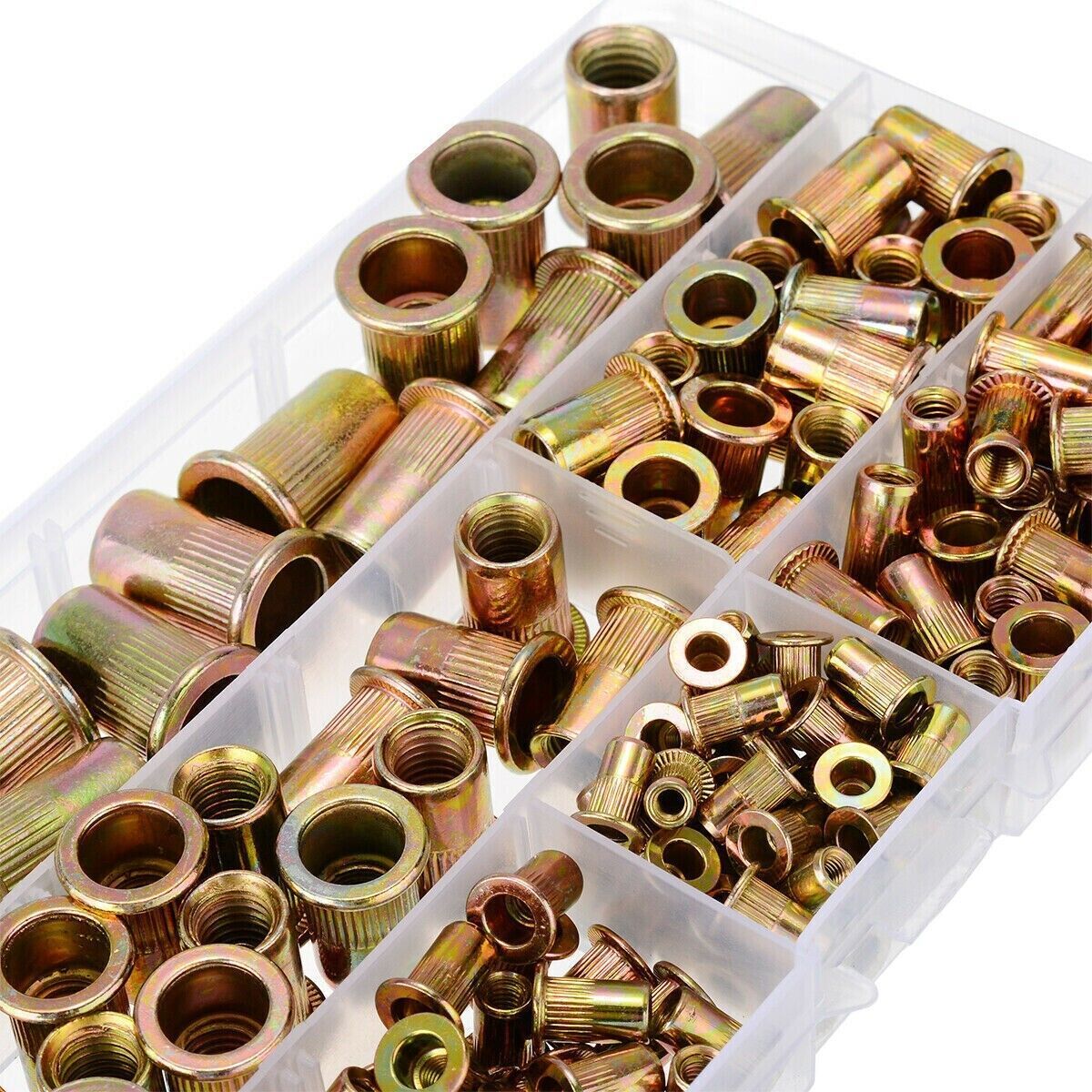 180pc M3-M12 Zinc Steel Rivet Nut Flat Head Thread Rivet Rivnut Insert Cap Assortment Kit