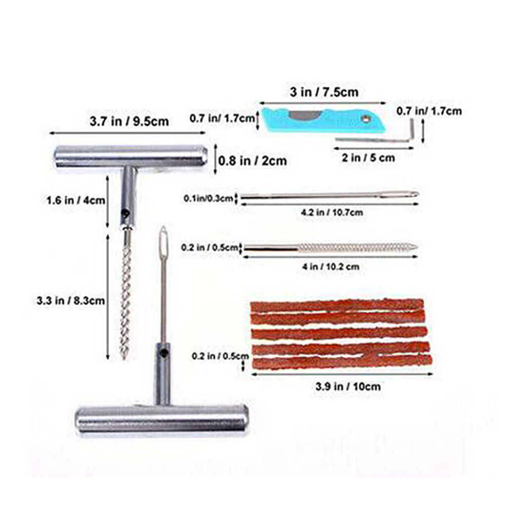Tire Repair Kit Puncture Fix Tools Plug Rasper, Probe Needle, Seals for Car Truck Motorcycle Bike