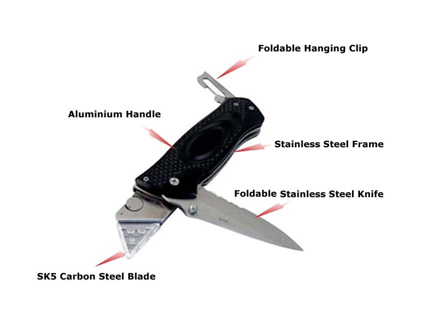 2-in-1 Retractable Quick Change Sport Knife & SK5 Utility Blade Aluminium Handle