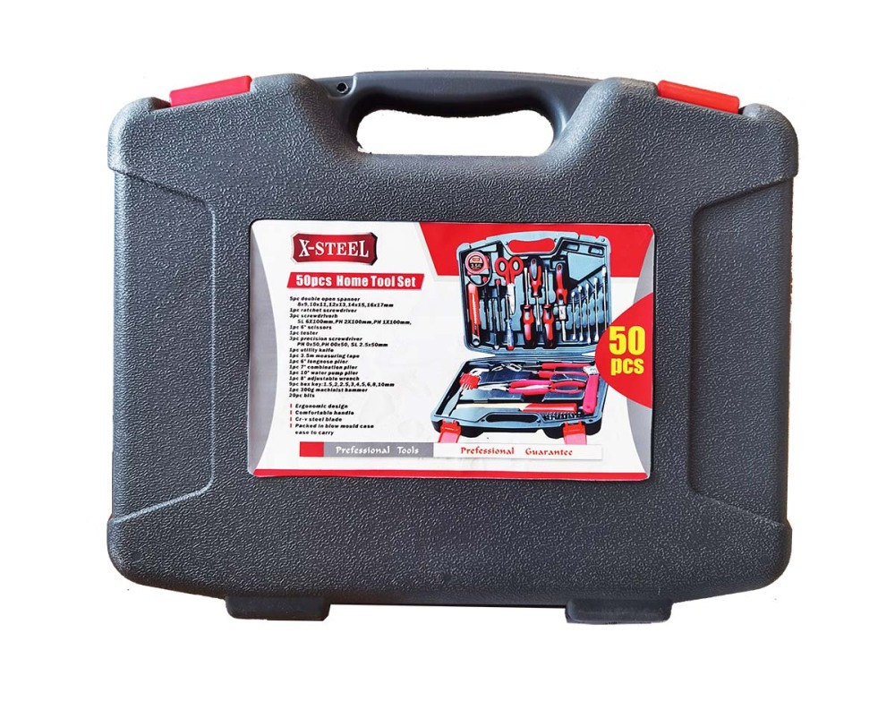50pc Home DIY Tool Set: Shifter, Spanners, Screwdriver, Pliers, Hex Key, Hammer