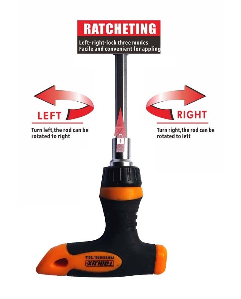 19pc Set T Ratchet Handle Screwdriver & Low Profile Magnetic Bit's Holder Driver
