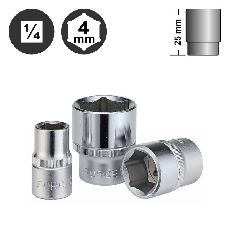 Force 2281-5 27pc 1/4" Dr. 6pt Flank Metric Socket & Accessories Set: Ratchet Handle, Socket, Extension, Hex Bits, etc.