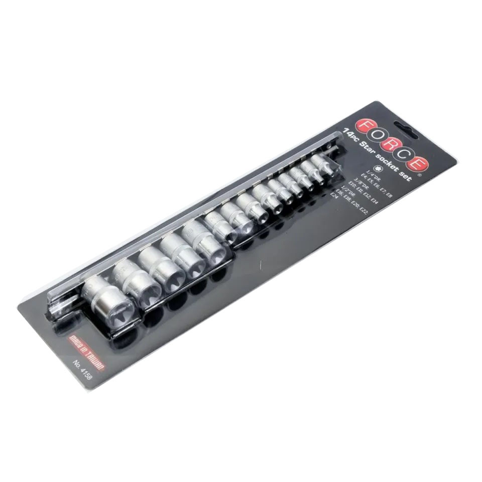 Force 4158 14pc 1/4" 3/8" 1/2" Dr. Torx E-Star Female Socket Set: E4-E24