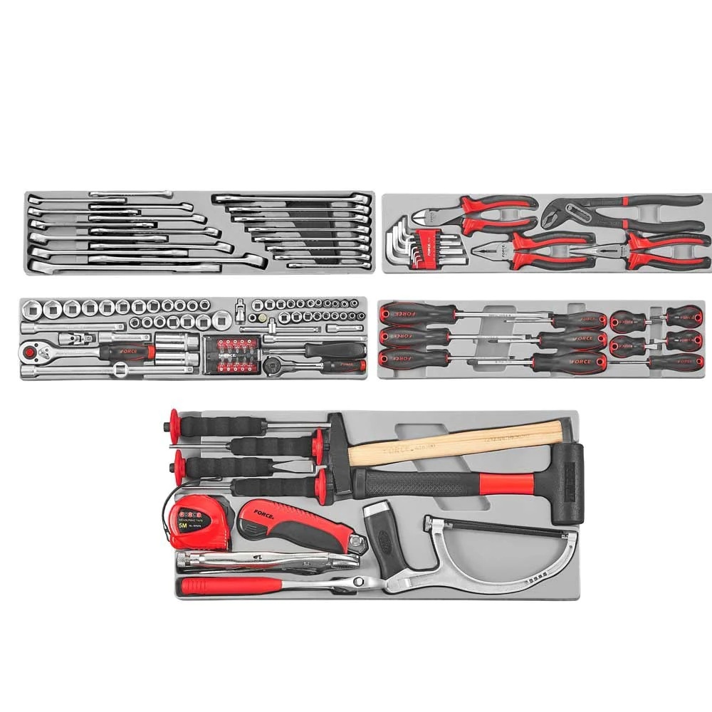Force 50235-124 5-Tier Tool Box Chest With 124pc Tools: Socket & Accessory Spanner Screwdriver Hammer
