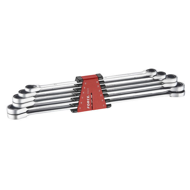 Force 50623 10x12-17x19mm 6pc Aviation Extra Long Double Gear Flat Long Ratcheting Wrench Set