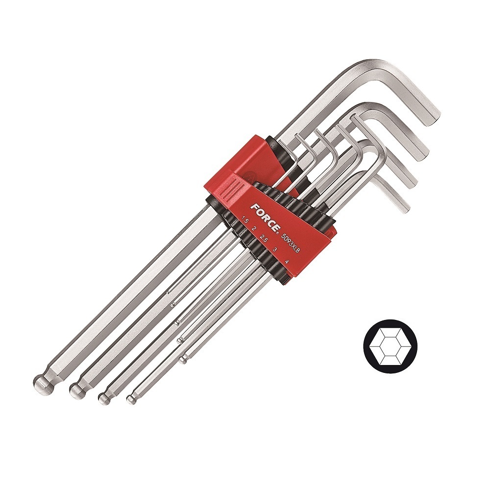 Force 9pc Ball Point Hex Allen Key Wrench Metric/Imperial Set Ex-Long Arm