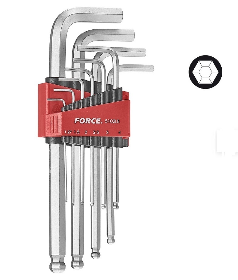 Force 5102LB / 5102XLB 10pc Ball Point Hex Allen Key Wrench 1.27-10mm Metric Set