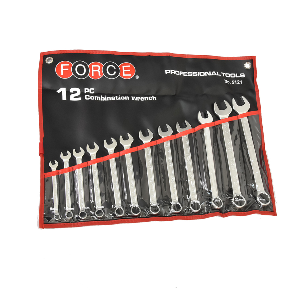 Force 5121 8-23mm / 5121S 1/4"-15/16" 12pc Combination Open Ring End Wrench Spanner