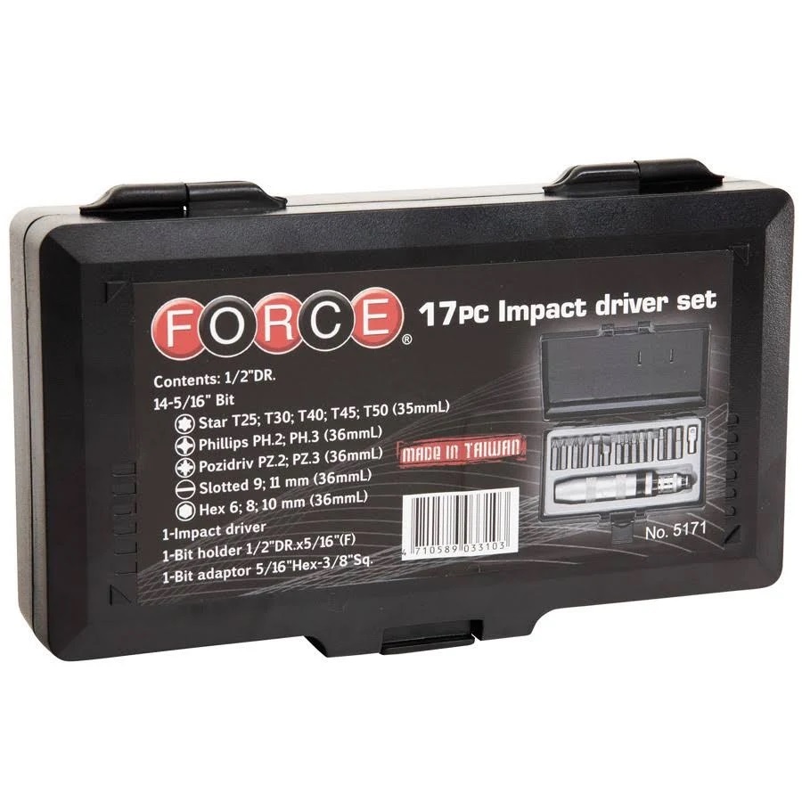 Force 5171 17pc Impact Screw Driver Set with Torx, Hex, Phillip Pozi Bits
