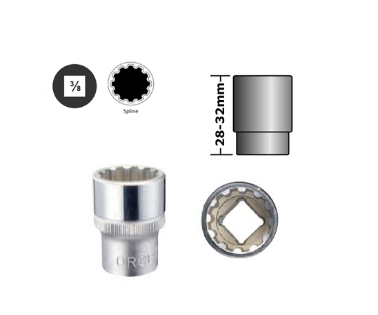Force 3/8" Dr. 12PT Spline Female Socket Multi-Tooth Gear Lock Profile