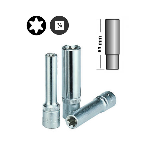 Force Cr-V 3/8" Dr. 63mmL Deep Torx Female E Star Socket Option:E4-E18 