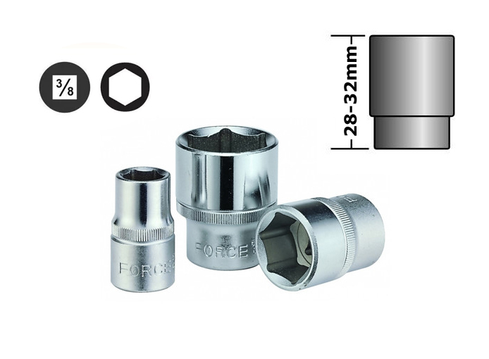 Force 3/8" Dr. 6pt Flank Socket Metric & Imperial Size Options