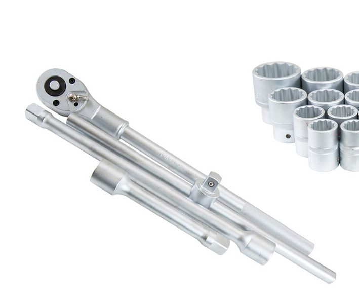 Force 6141S 14pc 3/4" Dr. 12pt SAE Socket & Accessories Set: 7/8"-2" Imperial Socket, Ratchet Handle, Extensions