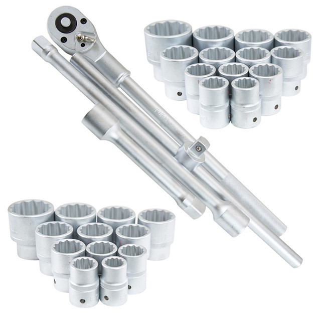 Force 6261 26pc 3/4" Dr. 12pt Metric & Imperial Socket & Ratchet Handle, Extensions Accessories