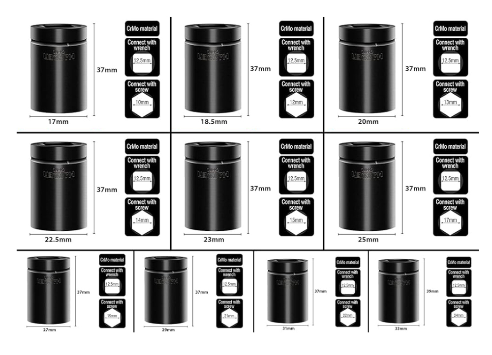 1/2" Dr. Cr-Mo Impact Socket 10pc Set: 10,12,13,14,15,17,19,21,22,24mm