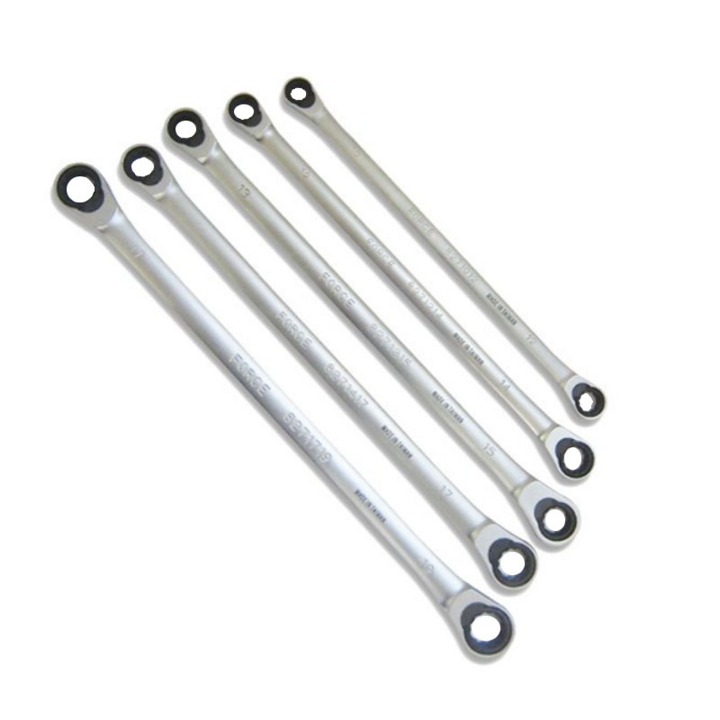 Force 50623 10x12-17x19mm 6pc Aviation Extra Long Double Gear Flat Long Ratcheting Wrench Set